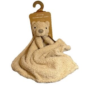 NWT Levi & Emmie Infant Natural Tan Teddy Bear Baby Lovey Feather Knit Plush Toy